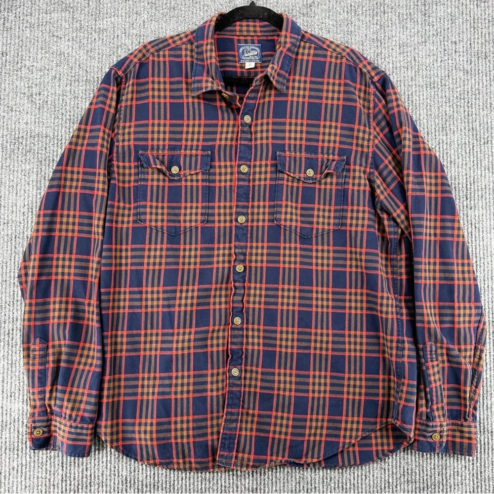 J. Crew Flannel Shirt Workwear Men's XL Outdoor Rugged Blue Rust Plaid Button Up